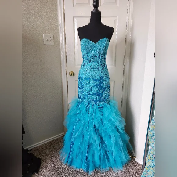 chinese dress ladies Jovani Strapless Long Sequin Prom Dress 23077 Turquoise / 0 main image 0